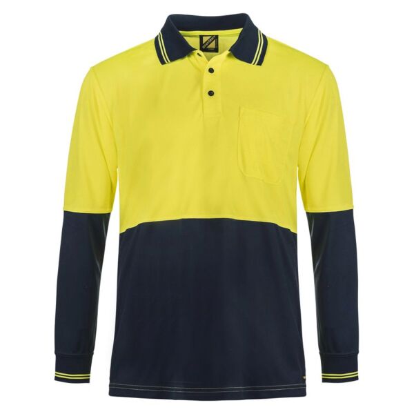 Mens Hi Vis Two Tone Long Sleeve Micromesh Polo With Pocket Thumbnail